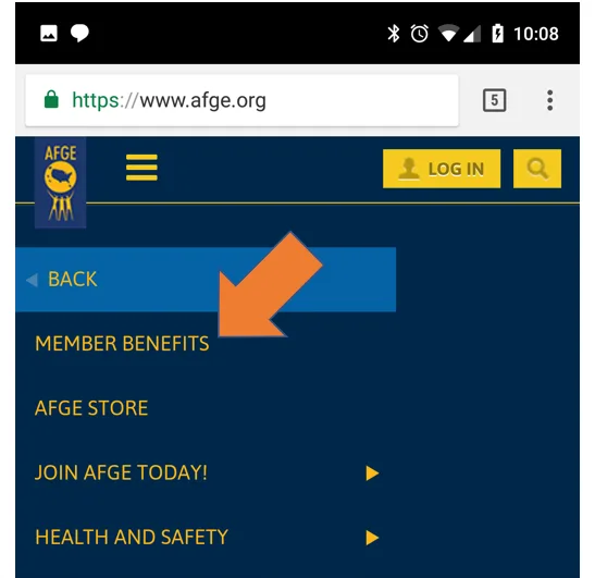 member benefits link in cell phone menu